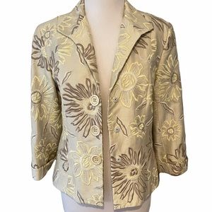 Lafayette 148 Silk Cream Floral Embroidered Blazer Size 6